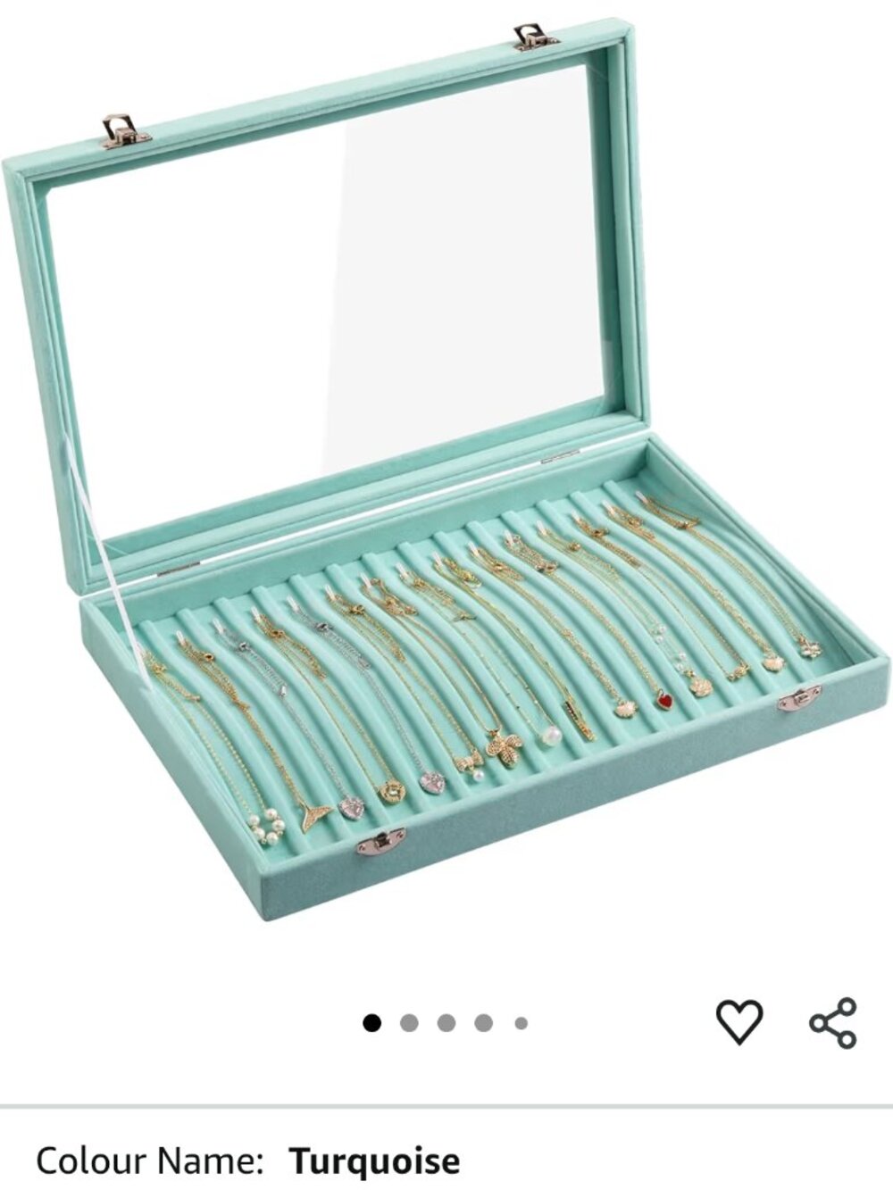 Velvet Necklace Tray Organizer with Clear Lid Lockable and 15 Hooks